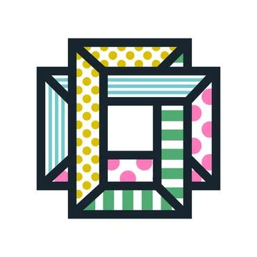 Geometric intertwined shape with line and dots pattern fill. Abstract geometry Stock Illustration