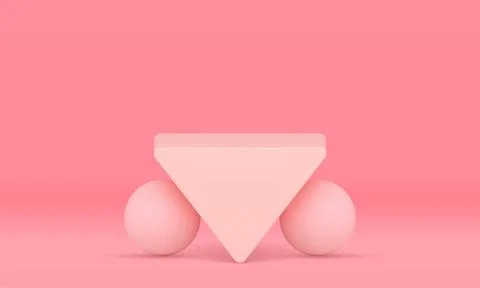 Geometric inverted triangular platform with sphere pink pastel basic founda.. Illustrazione stock