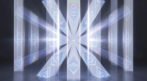 Geometric iridescent pillars with glowing light Stock Footage 331461107
