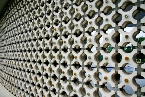 Geometric Islamic Architectural Pattern on the Curved Screen Wall of Nation.. Stock Photos