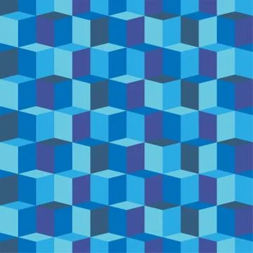 Geometric / isometric blue cubes - seamless pattern. Monochrome  Stock Illustration