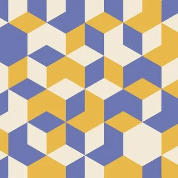 Geometric isometric cubes pattern in yellow blue and beige for abstract des.. Stock Illustration