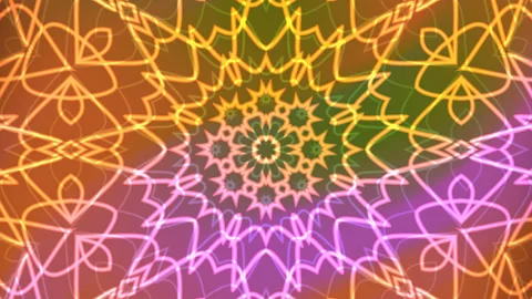 Geometric kaleidoscope overlay pattern with floral central designs Stock Footage 321543370