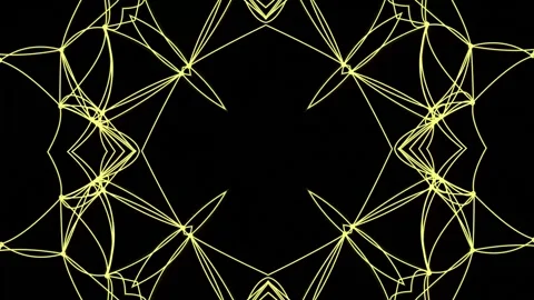 Geometric Kaleidoscope Pattern Abstract Background with Yellow Lines on Black Stock Footage 329952295