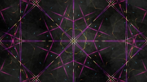 Geometric Kaleidoscope with Rainbow Light Rays and Dark Backdrop Stock Footage 112745723