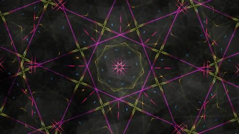 Geometric Kaleidoscope with Rainbow Light Rays and Dark Backdrop イラスト素材