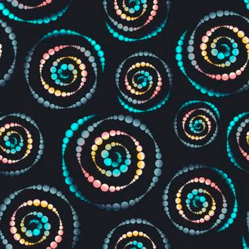Geometric kaleidoscope seamless pattern. Multi-colored spiral shapes from pea Stock Illustration