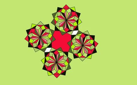 Geometric Kaleidoscope Star Pattern on Lime Green Background 스톡 일러스트