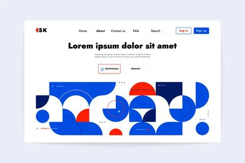 Geometric landing page web design. Abstract geometry shapes, minimal swiss style Stock Illustration