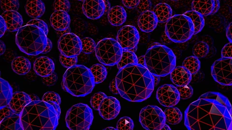 Geometric laser background of lowpoly bouncing balls. Seamless neon retro Stock Footage 104077322