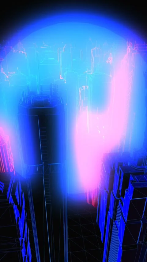 Geometric laser cityscape. Seamless vertical video neon retro futuristic Stock-Footage 309308221