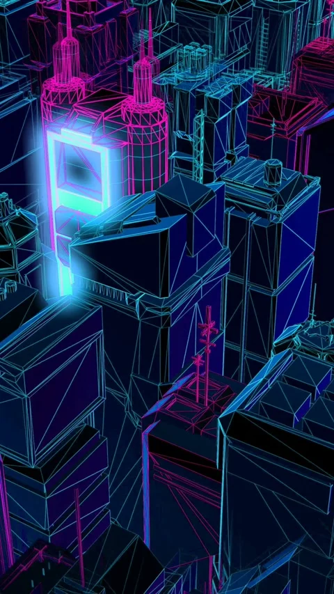 Geometric laser cityscape. Seamless vertical video neon retro futuristic Video stock 309310896