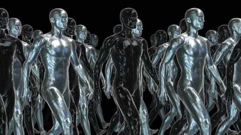Geometric laser human figures walking. Seamless metal retro futuristic animation Vidéo 105844119