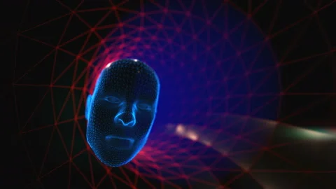 Geometric laser landscape with human faces in a tunnel. Seamless neon retro Stock-Footage 99036378