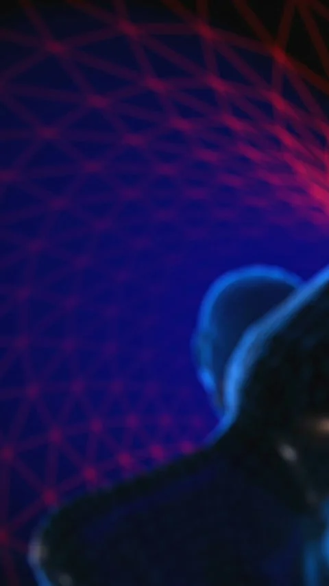 Geometric laser landscape with human faces in a tunnel. Seamless vertical video Video stock 307931573