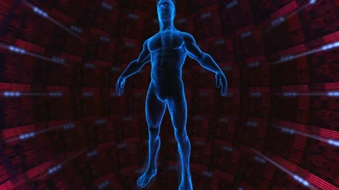 Geometric laser landscape with human figures. Seamless neon retro futuristic Stock-Footage 100297217