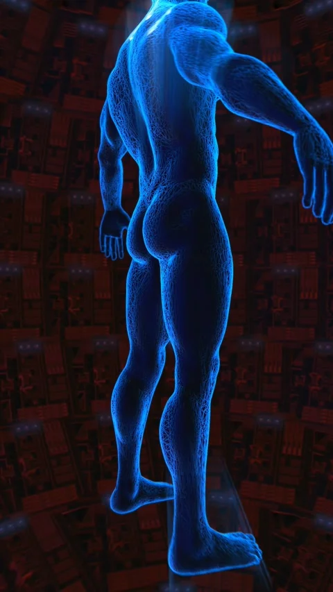 Geometric laser landscape with human figures. Seamless vertical video neon retro Stockbeeldmateriaal 308026509