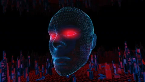 Geometric laser landscape with human head. Seamless neon retro futuristic 動画素材 104077675