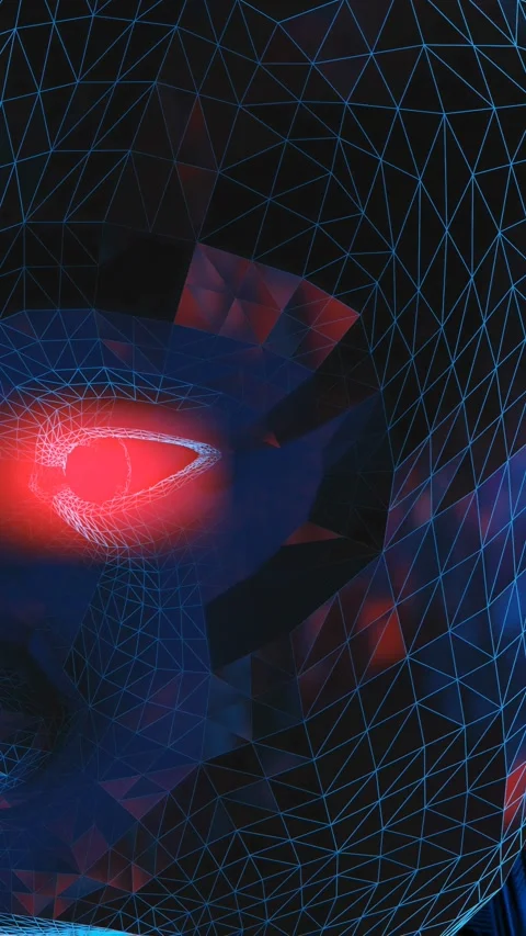 Geometric laser landscape with human head. Seamless vertical video neon retro Video stock 309121344