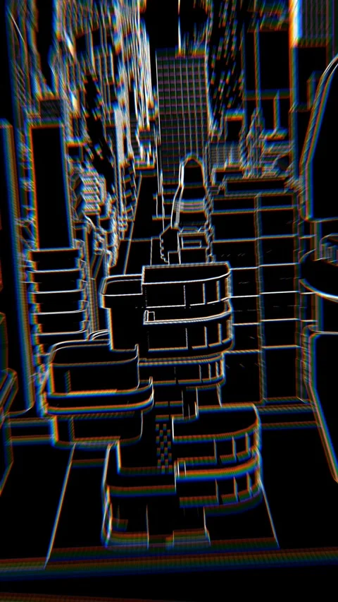Geometric laser lowpoly cityscape with beat reactive chromatic distortion. Stock Footage 308067104