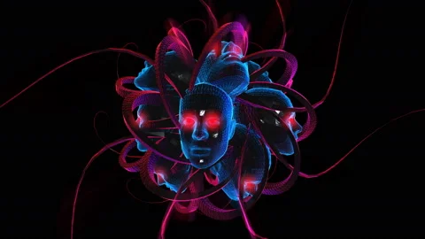 Geometric laser lowpoly heads. Seamless neon retro futuristic animation Stock Footage 100283535