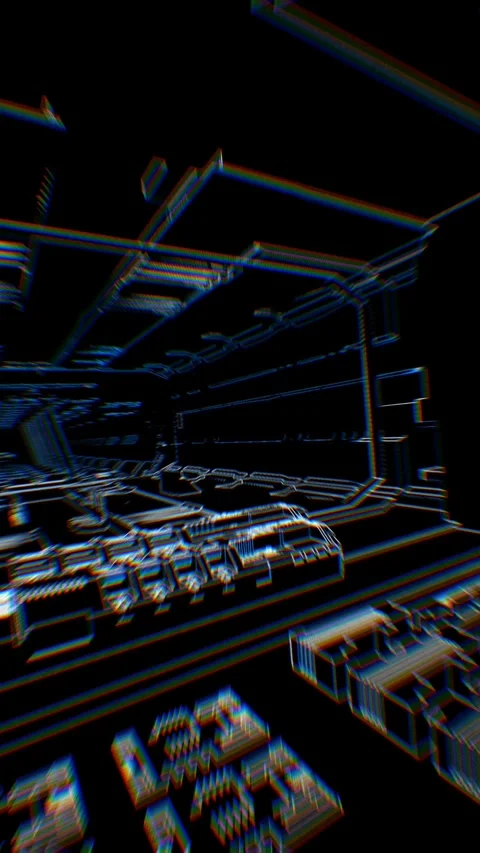 Geometric laser lowpoly interior of a spaceship with beat reactive chromatic Stock Footage 308068114