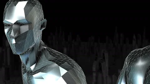 Geometric laser man figure on a lowpoly landscape. Seamless metal retro Stock-Footage 118127993