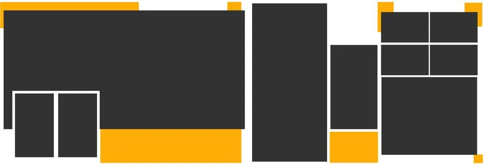 Geometric layout with grey blocks and orange accents, Minimalist abstract ban Illustration
