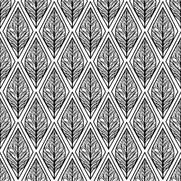 Geometric leaf pattern in monochrome shape seamless background Stockillustratie