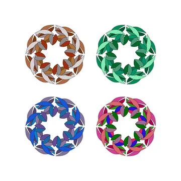 Geometric Leaf Wreath with Interlocking Petals in Brown, Green, Blue, and P.. Illustrazione stock