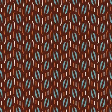 Geometric Leaves Seamless Pattern (Cream, Orange, Brown, Blue) Stock Illustration