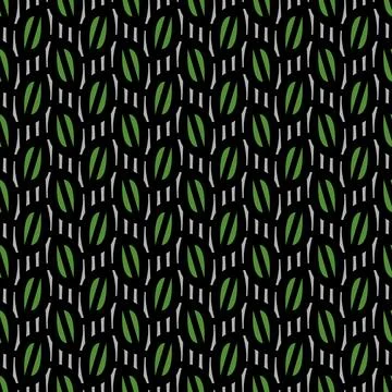Geometric Leaves Seamless Pattern (Green, Black, Gray) Stock Illustration