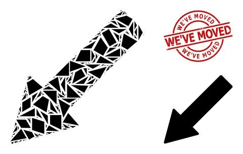 Geometric Left Down Arrow Icon Mosaic and Distress We'Ve Moved Seal Stock Illustration