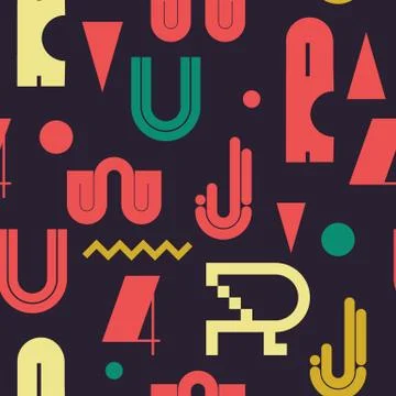 Geometric lettering seamless colored pattern Stock Illustration