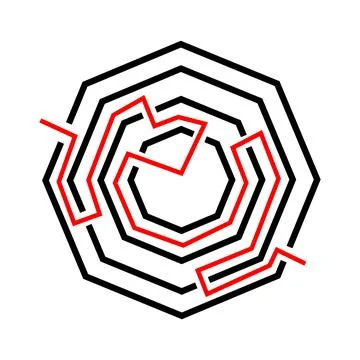 Geometric line maze finding correct path solution 스톡 일러스트