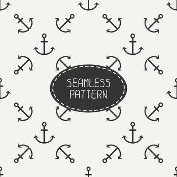 Geometric line monochrome vector seamless retro pattern with hipster anchor Stock Illustration