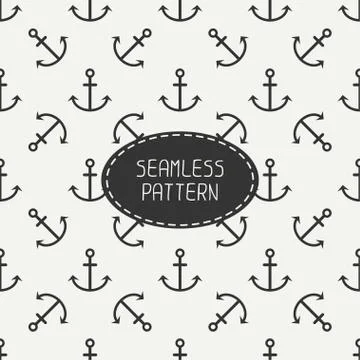 Geometric line monochrome vector seamless retro pattern with hipster anchor Stock Illustration