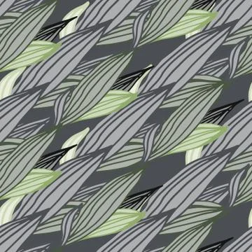 Geometric linear leaves shape seamless pattern. Vintage leaf elements. Hand d Stock Illustration