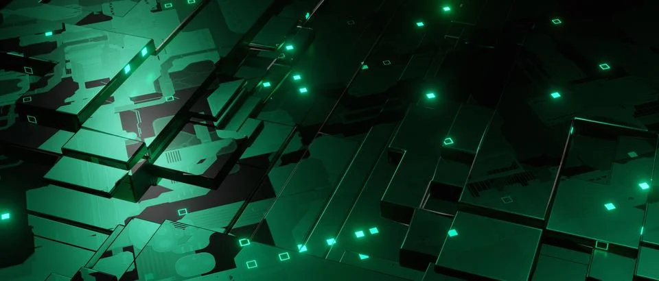 Geometric lines. Abstract tech. Technical Green Panel 3D Render イラスト素材
