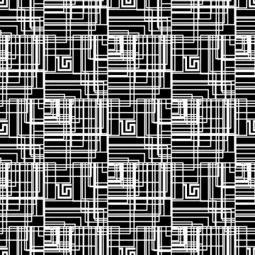 Geometric lines vector seamless pattern. Greek ornamental line art black and Stock Illustration