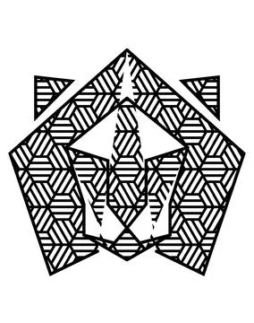 Geometric lion head with hexagon pattern, Abstract lion face line art, Monoch Ilustración de archivo