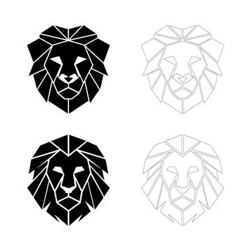 Geometric lion head silhouette, sharp angular shapes, simple flat black des.. Stock Illustration