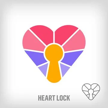 Geometric lock logo from creative heart. Illustrazione stock