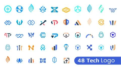 Geometric logo design templates representing technology Stock Illustration