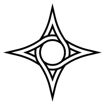 Geometric logo four pointed star with a circle inside, vector symbol of the Stock Illustration