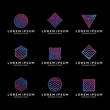 Geometric Logo Template With Neon Gradient Color Stock Illustration