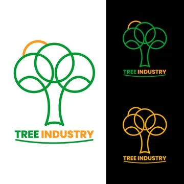 Geometric logo, tree, cloud and sun symbol, Stock Illustration