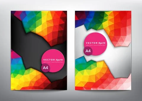 Geometric low poly banners in bright rainbow colors. Stock Illustration