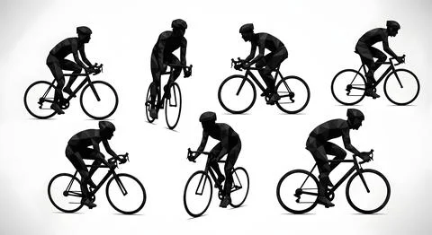 Geometric Low-Poly Cyclist Silhouette Collection Stock Illustration