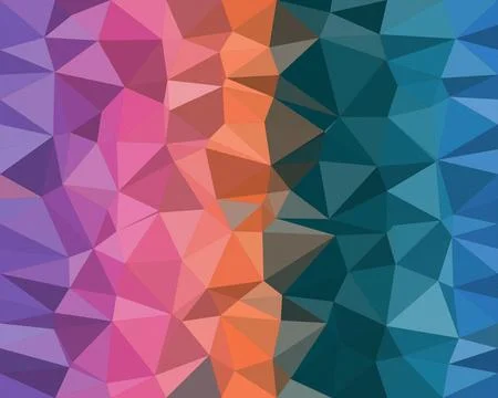 Geometric low-poly polygon pattern in pink, purple, orange and blue creates.. Stock Illustration